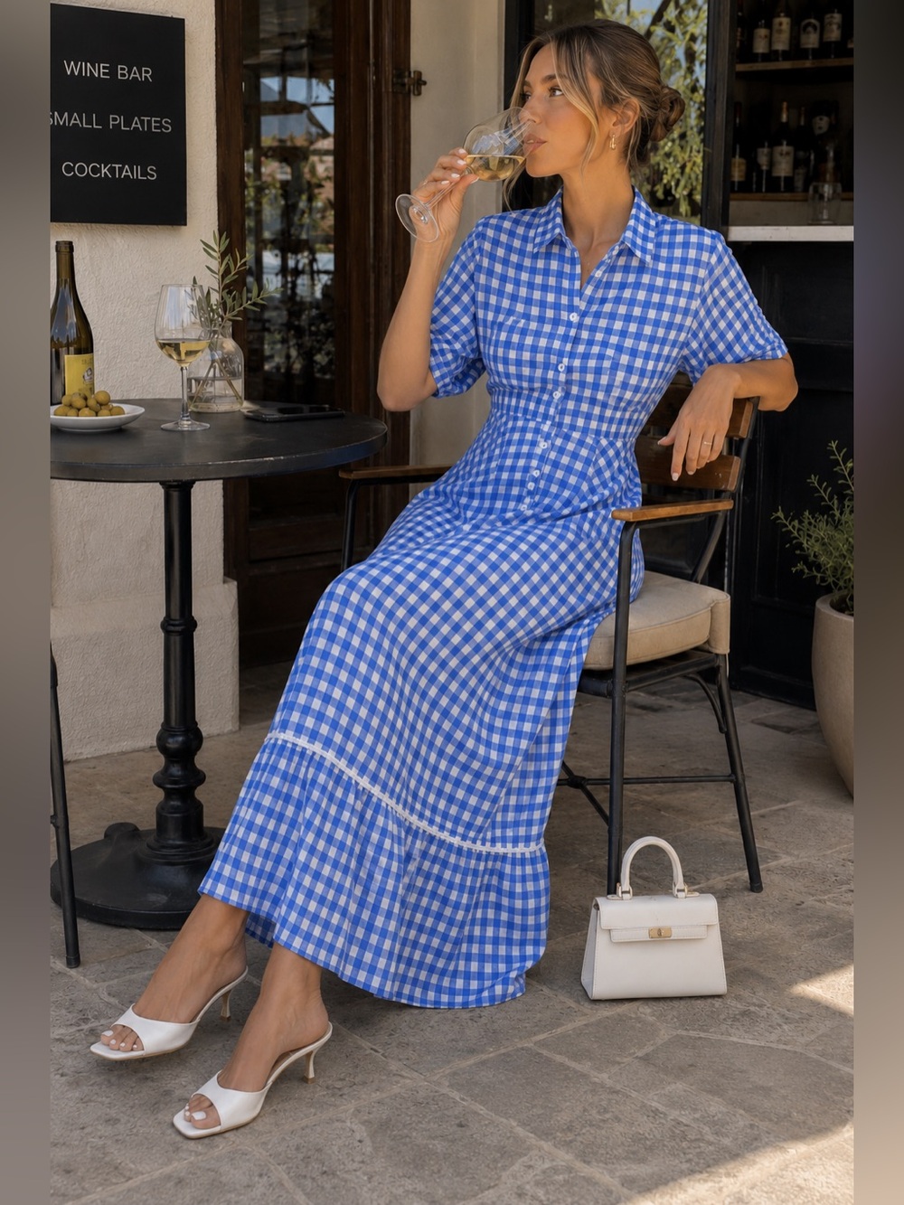 Sister Jane Blue and White Gingham Button-Up Shirt Dress